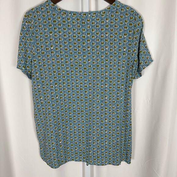 J.Jill‎ Women's Blouse Blue Green Retro Geo Print Short Sleeve Pullover M Petite - Picture 4 of 9